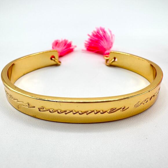 Lilly Pulitzer It’s Always Summer Somewhere Gold Tone Pink Tassel Cuff Bracelet - Picture 1 of 14